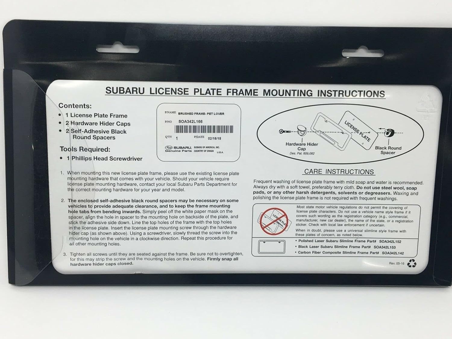 Subaru " Pet Lover " License Plate Frame SOA342L166 Stainless Steel Wrx Impreza Forester Outback Crosstrek Legacy Brz Ascent Solterra Trailseeker Uncharted Genuine OEM