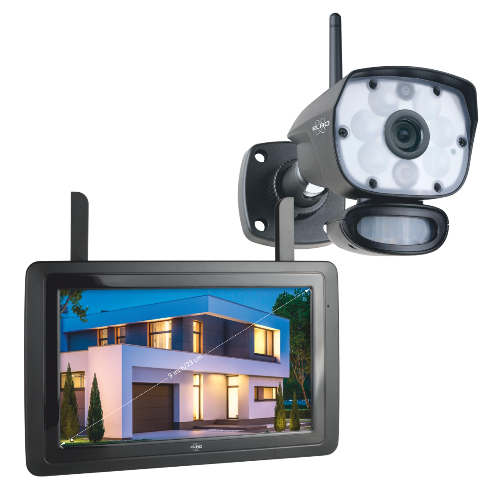 ELRO CZ60RIPS Color Night Vision 1080P HD Überwachungs-Kamera Set mit 9” Bildschirm und App, 2-teiliges Set
