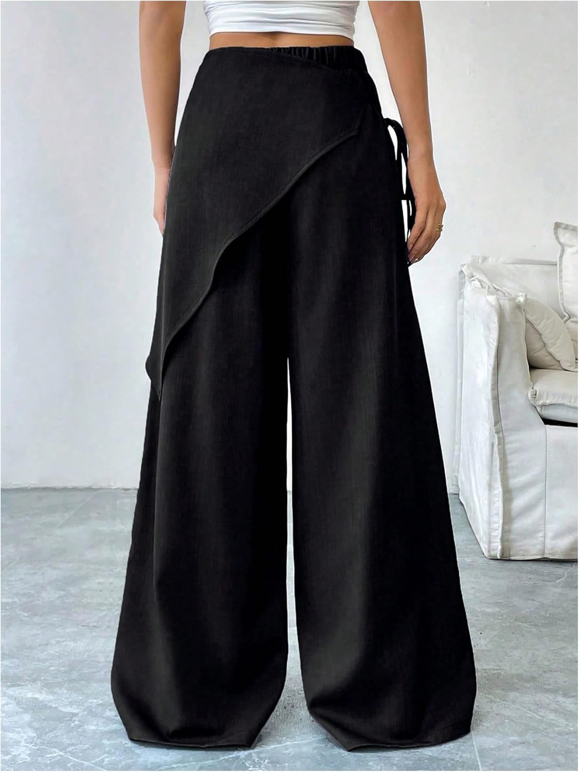 Verdusa Women's Wide Leg Bow Tie Wrap Pants Casual Work Dress Pants - Image 2