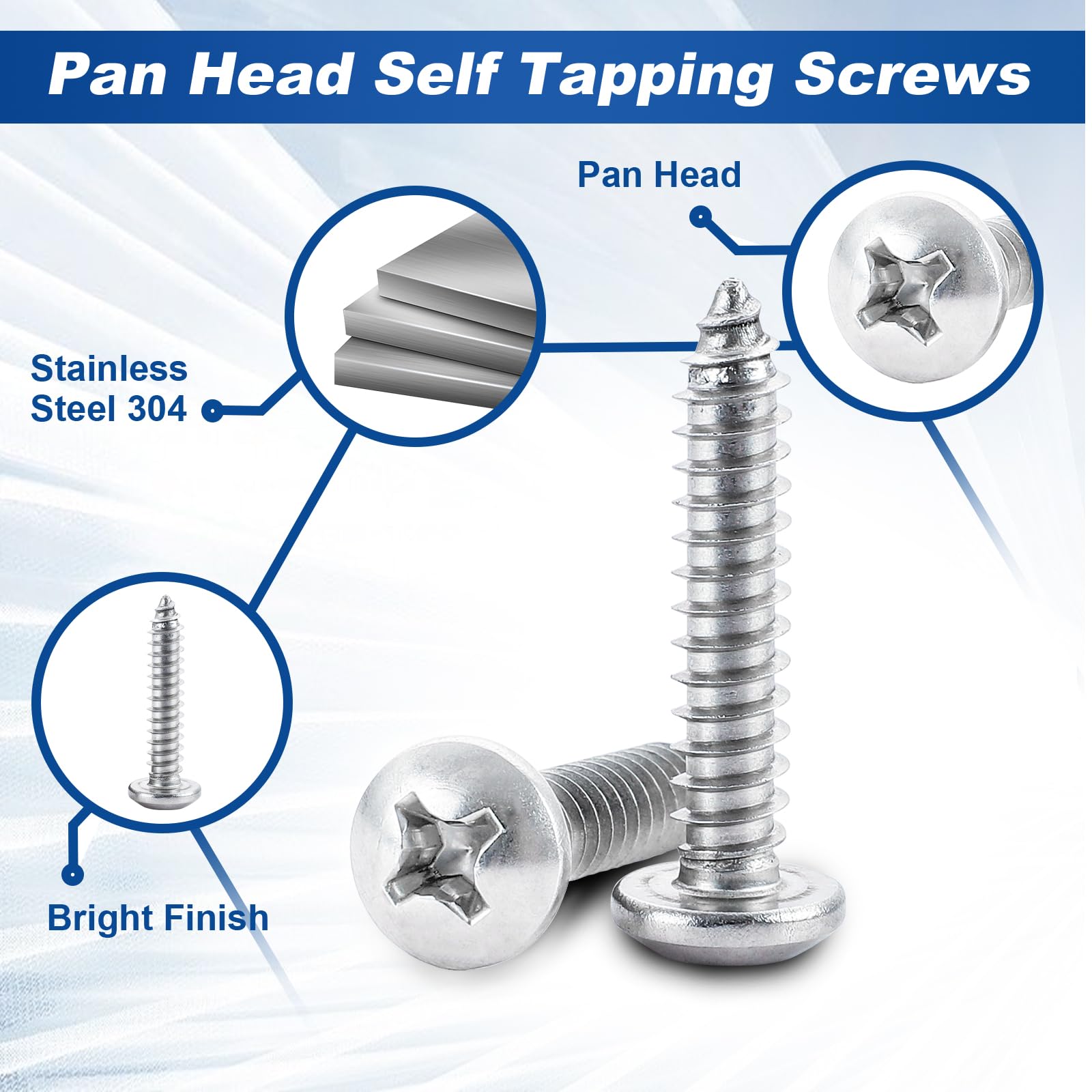 4 X 3/4 Phillips Pan Head Self Tapping Screws Sheet Metal Wood Screws