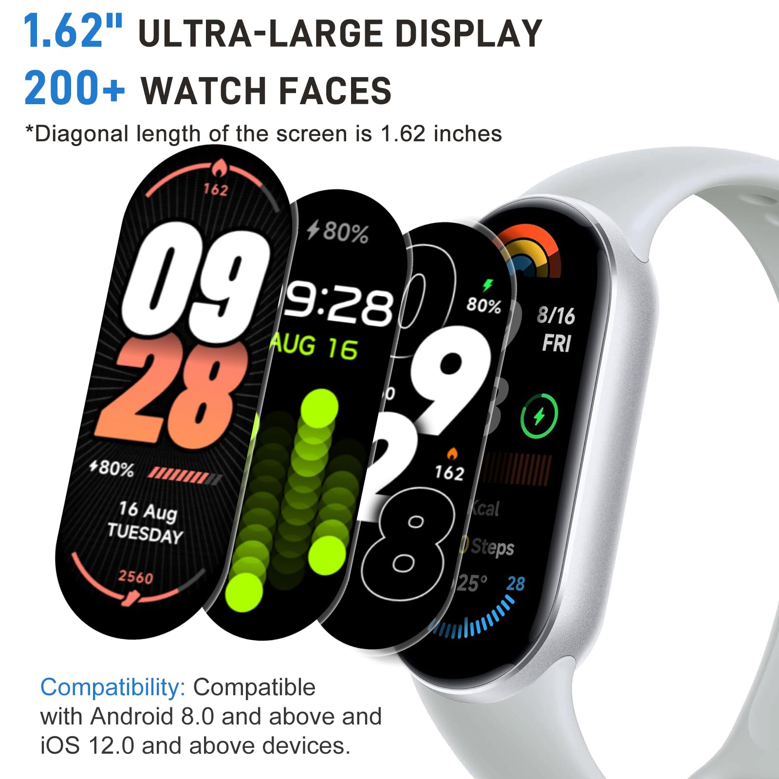 Mi Band 9, Luiminosità 1200 nit, Schermo AMOLED 1.62'',Mi Smart Band 9 con Cornice Metallica, Monitoraggio Salute,150+ Modalità Sportive,200+ Quadranti,Autonomia 21 giorni,Resistenza acqua 5ATM Bianco