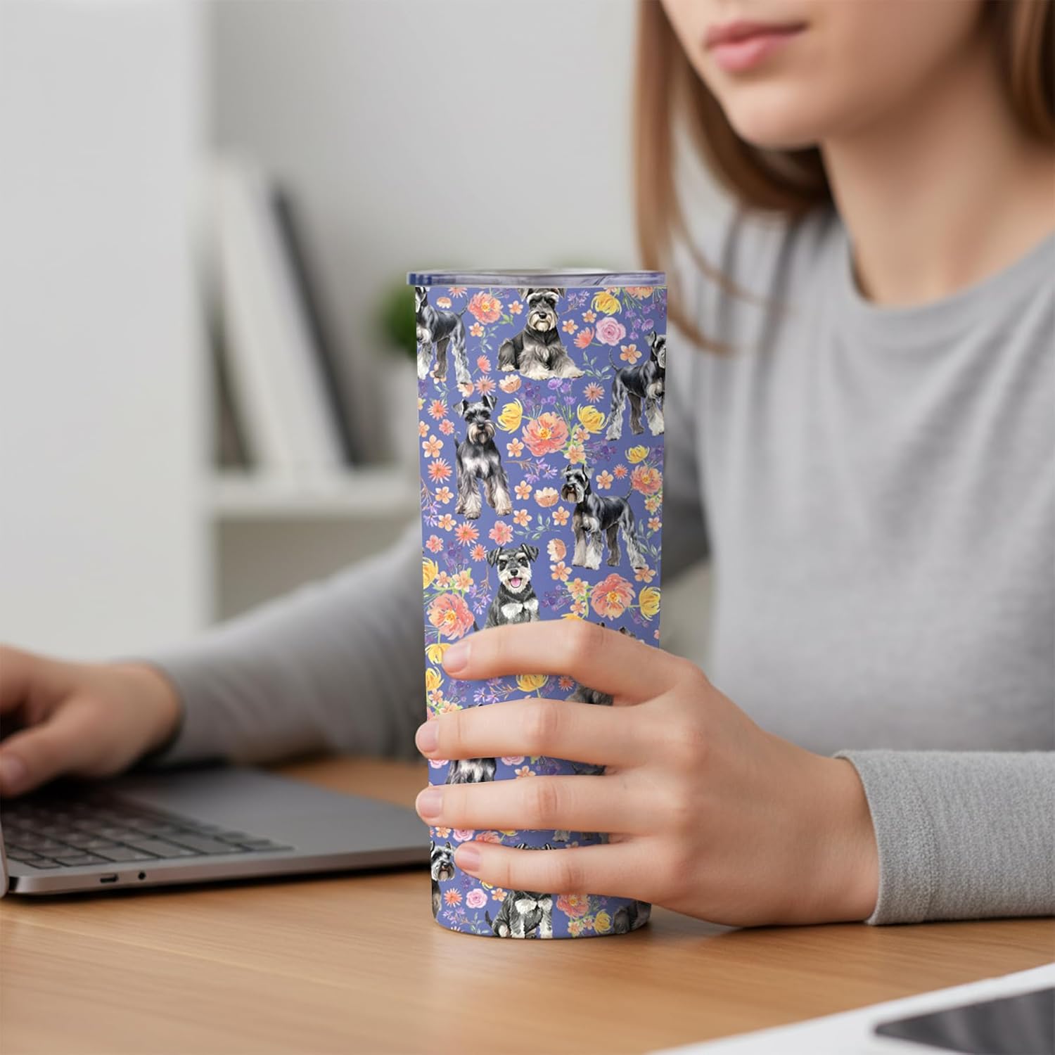 Schnauzer Gifts for Women, 20oz Stainless Steel Insulated Tumbler Travel Mug Cup with Lid Straw Brush, Gifts for Dog Mom Dog Lover - Image 6