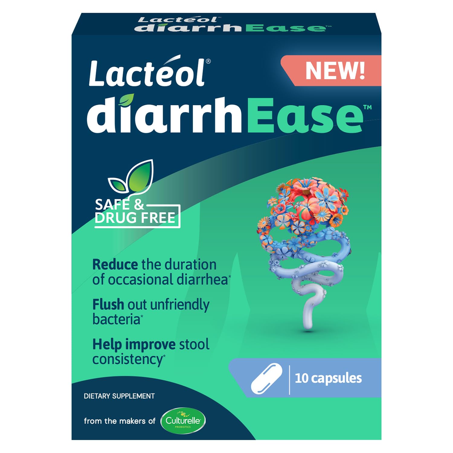 DiarrhEase- a Safe, Drug Free and Clinically Tested Postbiotic Strain That Helps Soothes Occasional Digestive Upset and Shortens The Duration of Occasional Diarrhea, 10 Count