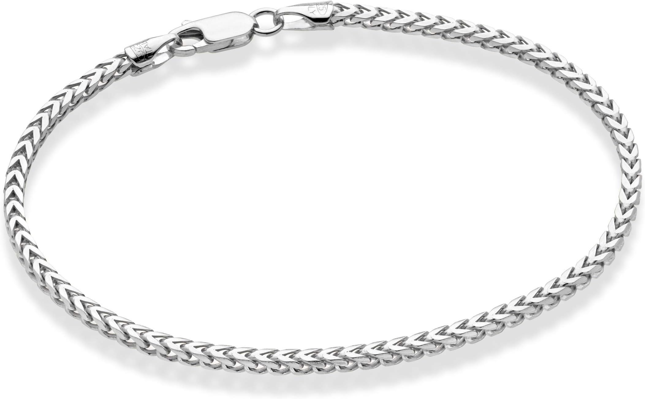 Solid 925 Sterling Silver Italian 2.5mm Franco Square Box Link Chain Bracelet for Men Women, Made in Italy