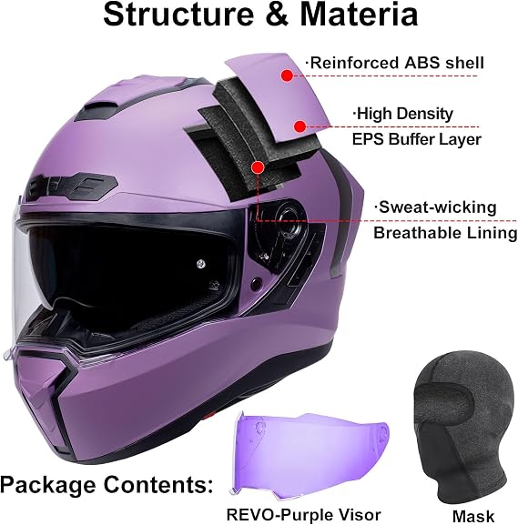 Motorcycle Helmets Dual Visor Full Face Helmet for Adults Youth Men & Women,ECE and DOT Approved Motorbike Street Bike Racing Helmet with Tinted Visor