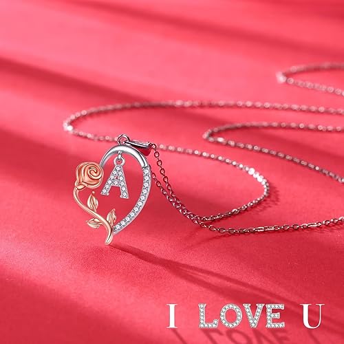 Miniatura 3 de Regalos para el día de la madre para ella, collar con letra de corazón rosa plata esterlina S925, collar con inicial, regalo de cumpleaños, día de