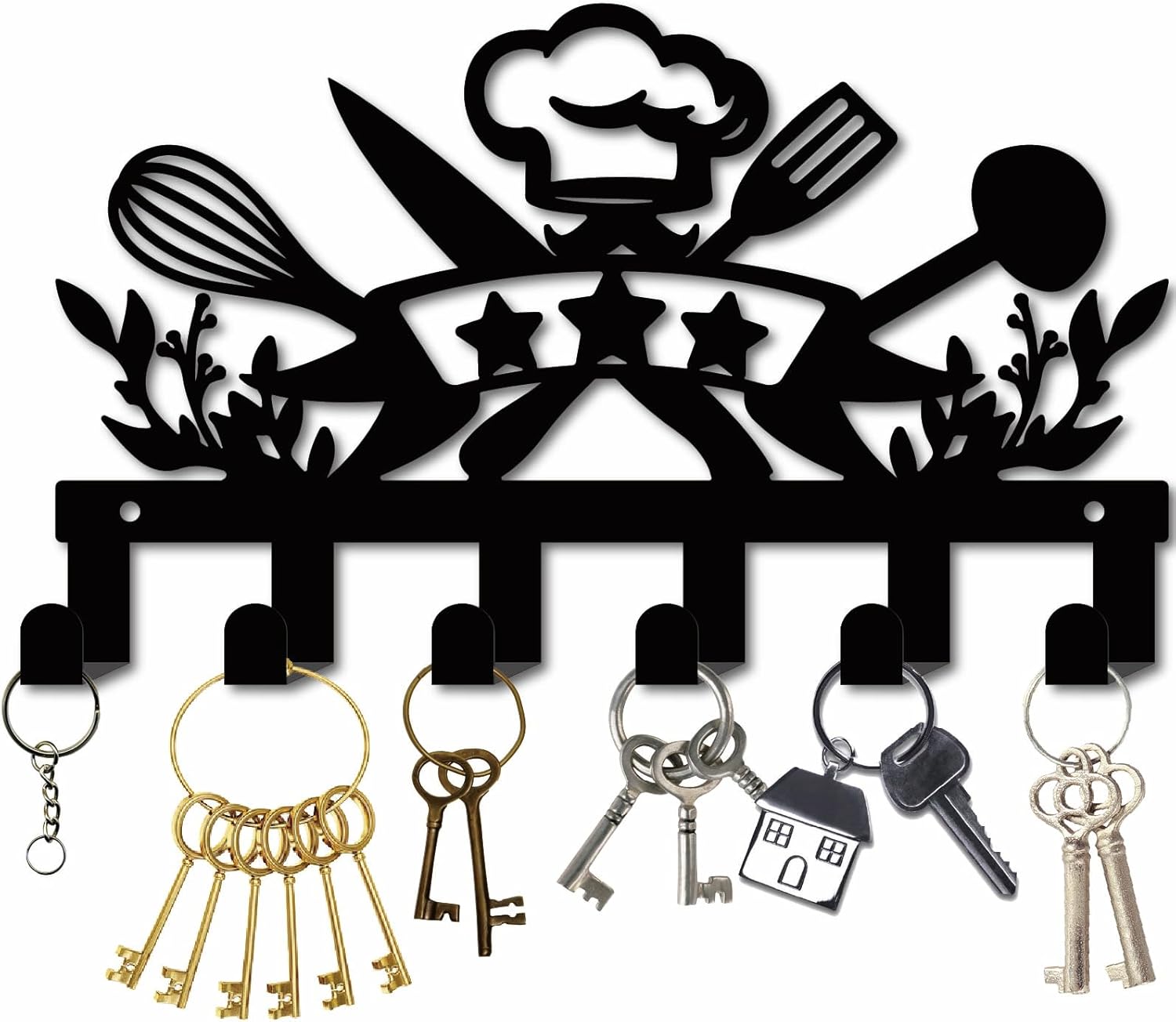 CREATCABIN Owls Key Holder Wall Mount Branch Key Hangers Hooks Metal Keys Hanger for Wall Black Key Organizer Rack Hanging Wall Decorative with 6 Hook for Entryway Front Door 10.6x6.3Inch