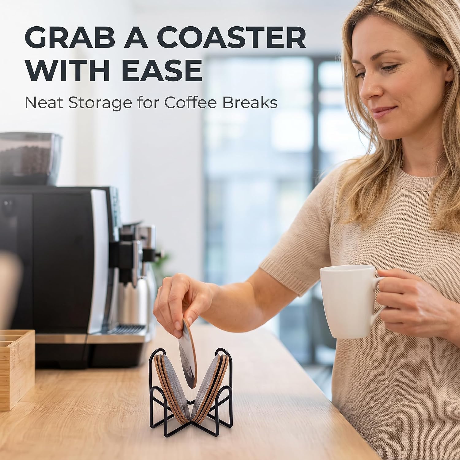 Black Iron Coaster Holder Metal Storage Rack Coasters Shelf for Both Round and Square Coaster, Bar Coasters Tools (4.13 X 4.13 X 3.15inch)