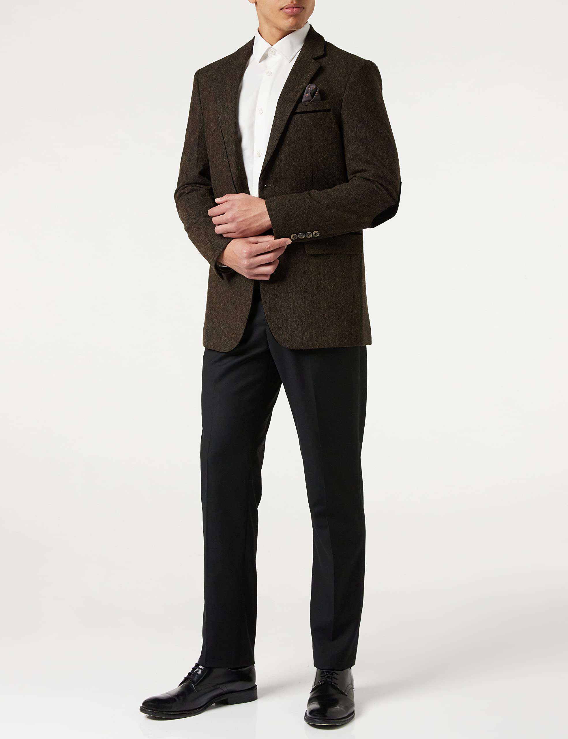 XPOSED of London Giacca da Uomo Tweed Blazer 1920s retrò Vintage in Stile Smart su Misura Adatto in Marrone, Verde e Blu [AMZCH-BLZ-DANE-D1-COFFEE-52]