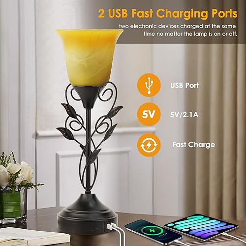 Miniatura 2 de Lámpara de mesa para dormitorio, lámparas de noche, juego de 2 puertos USB duales, 3 vías, regulable, control táctil, lámpara de mesita de noche