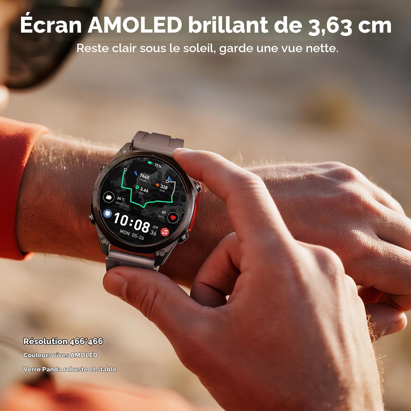 Anywise W1 Pro Montre Connectée Homme, Dual-Band GPS&Cartes Hors Ligne, 5 ATM, 12 Jours Autonomie, 1.43" AMOLED HD, 170+ Modes Sport, Bluetooth Appel, Compatible Android/iOS, 3 Bracelets