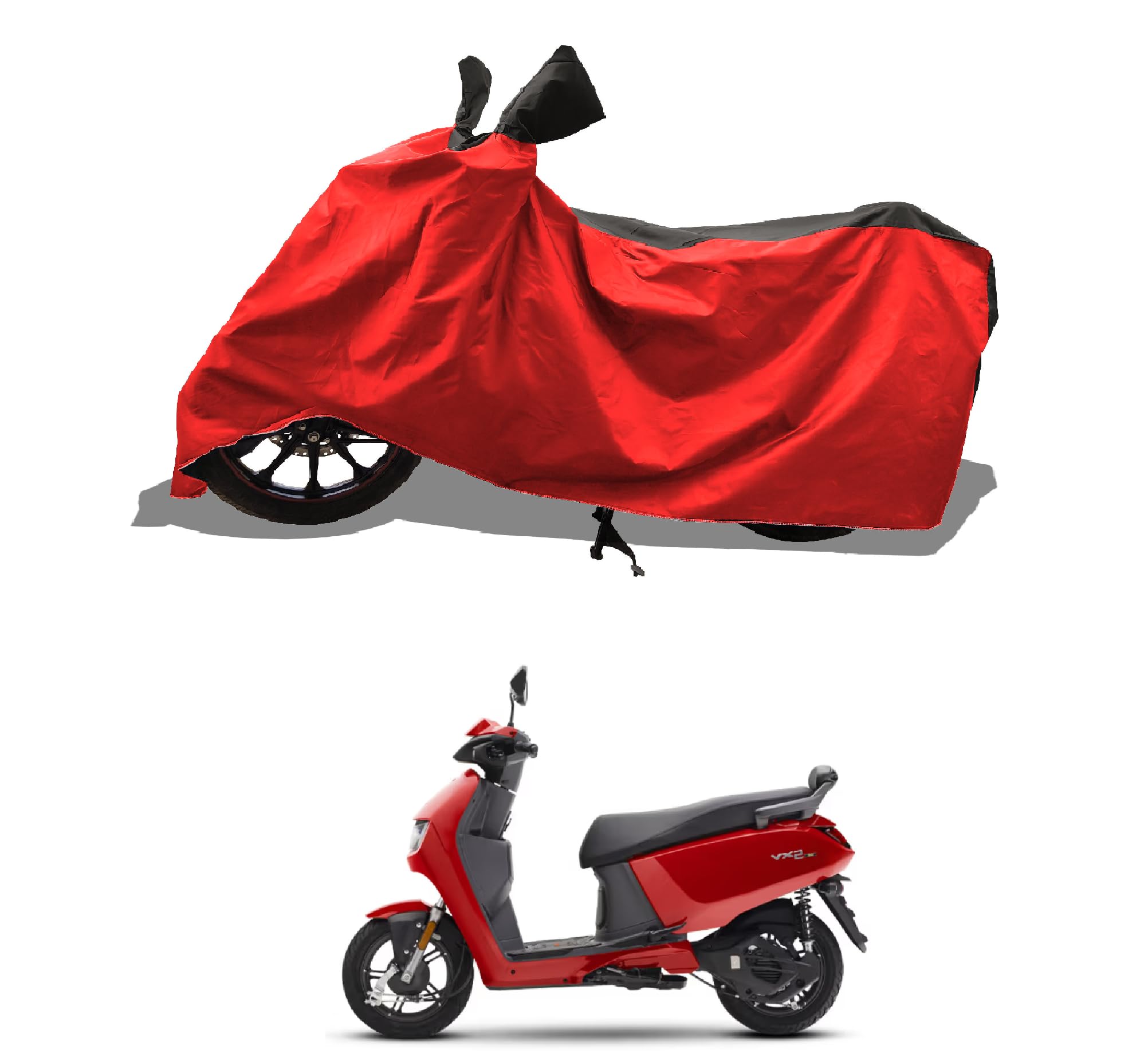 Two Wheeler - Bike Cover for New 2026 VIDA VX2 Go FB Electric Scooty Bike Cover with Water-Resistant and Dust Proof Premium 210T Fabric_Black Stripe with Red Body-image-1