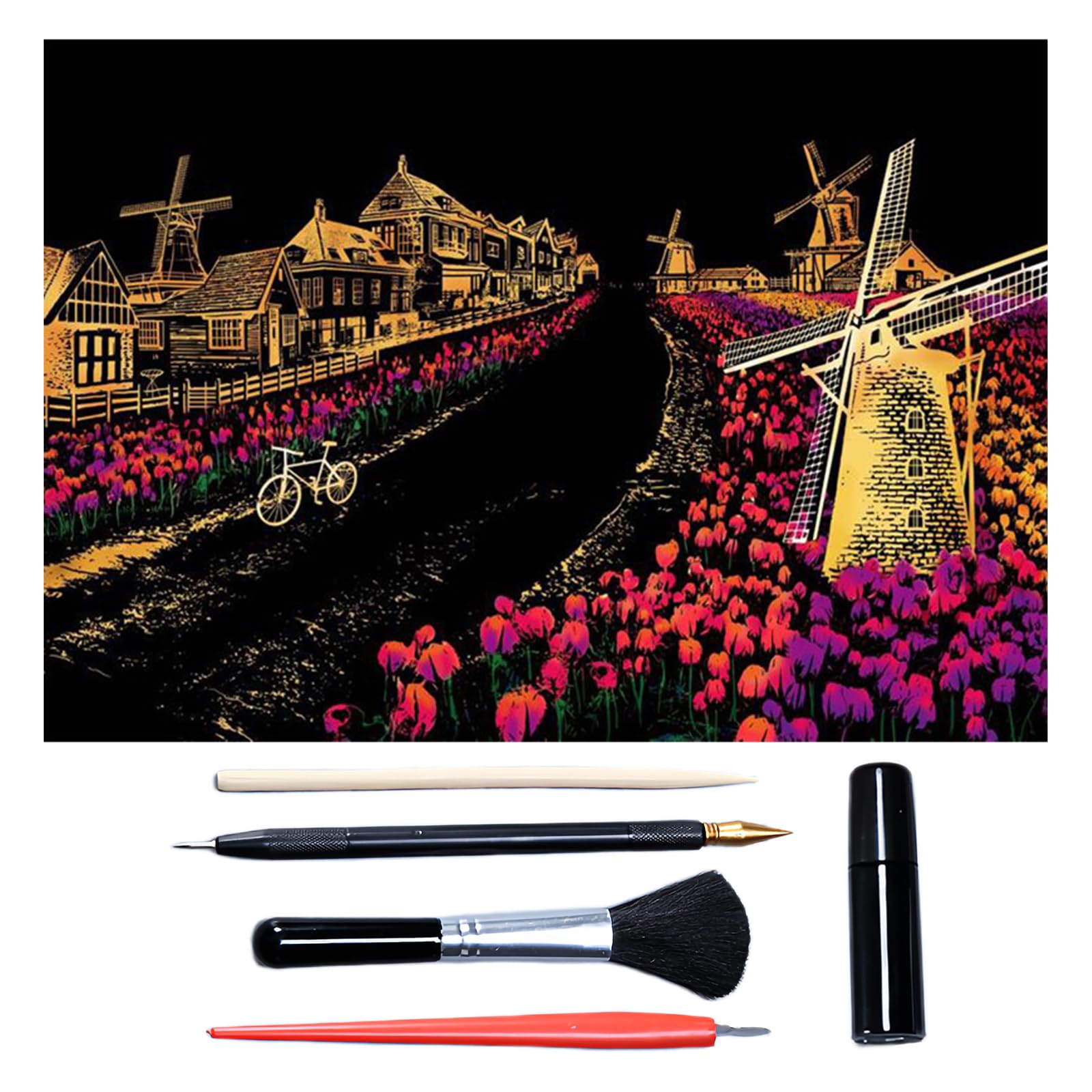 Scratch Art for Adults & Teens, Paint by Scratch 16 X 11.2 Inches, Scratch Off Paper Painting, Scratchart Kit Ornaments, Colorful Sketches Rainbow Scratch Art (Netherlands)