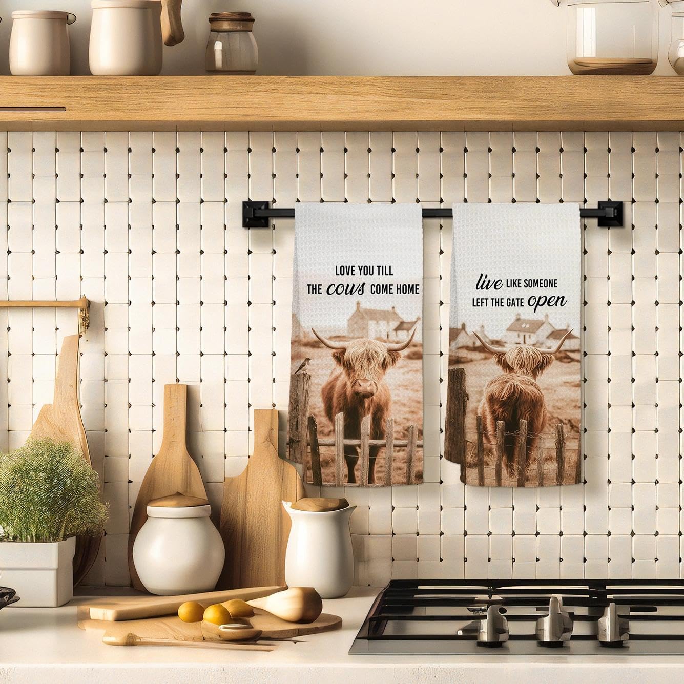HIWX Vintage Highland Cow Kitchen Towels, Western Cow Decorative Kitchen Dish Towels, Love You Till The Cows Come Home Hand Towel for Bathroom Decor, Western Bathroom Decor 16x24 Inches Set of 2 image 3