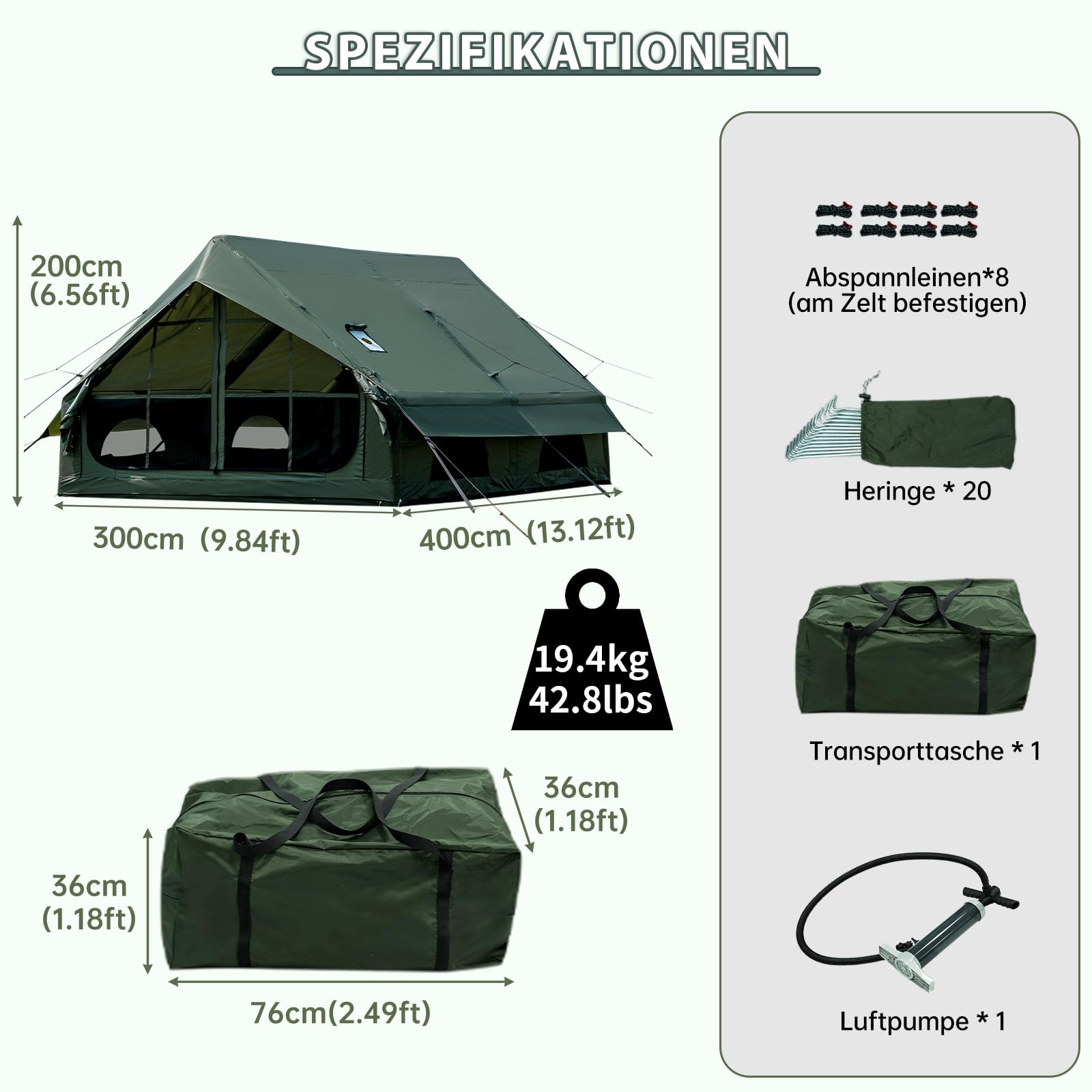 Aufblasbares Campingzelt mit Handpumpe Einfacher Aufbau Wasserdicht Winddichtes Outdoor Aufblasbares Zelt 2-10 Personen Oxford Glamping Luftzelt Hüttenhaus