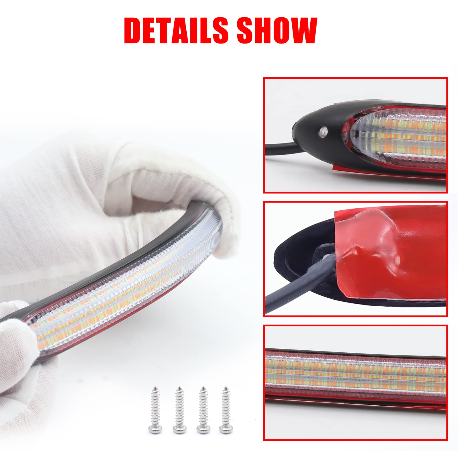 Feux de jour à LED, 15,5 cm 12 V LED bande lumineuse de voiture DRL clignotants à circulation ambre/blanc barre lumineuse de conduite, 2 pièces