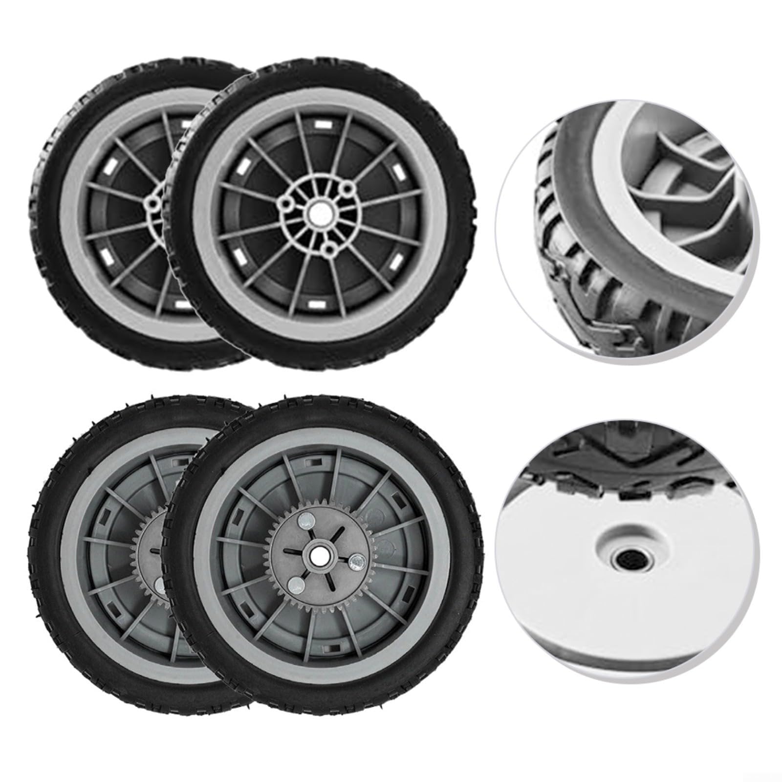 Conjunto de rueda delantera y trasera para cortacésped 107-3708 y 107-3709 compatible con modelos de cortacésped TORO 20053-20099 (4 piezas)