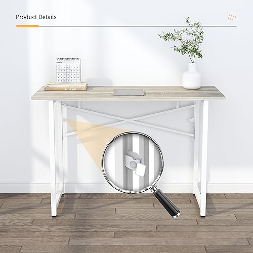 Miniatura 9 de Escritorio plegable de 47 pulgadas, no requiere montaje, mesa de oficina en casa, escritorio de campamento para computadora de juegos, color beige