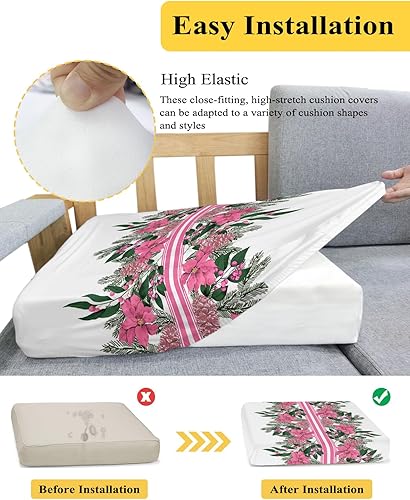 Miniatura 5 de Wowouhiya Fundas de cojín para sofá de Navidad con diseño de flor de pascua rosa, funda elástica para sofá con parte inferior elástica, conos de