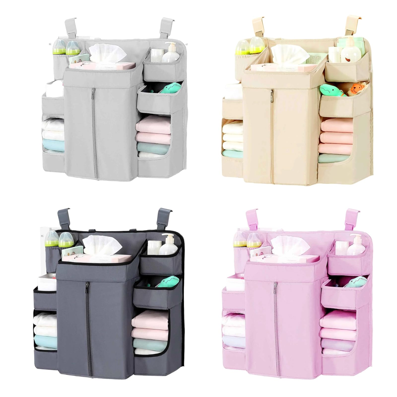 Cama de bebé sostenible con diseño de bolsillo grande y correas ajustables para ropa, juguetes, pañales, accesibilidad, soportes para pañales colgantes
