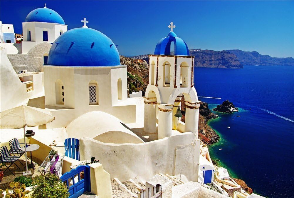 DDTOP 1000 Piece Puzzle 30 x 20 inch Wood Made Santorini Thera Thira Greek Island Cliff Precipice Sea View Wooden Jigsaw Puzzle Include Fhira Imerovigli Firostefani Oia Towns for Family Wall Decorat
