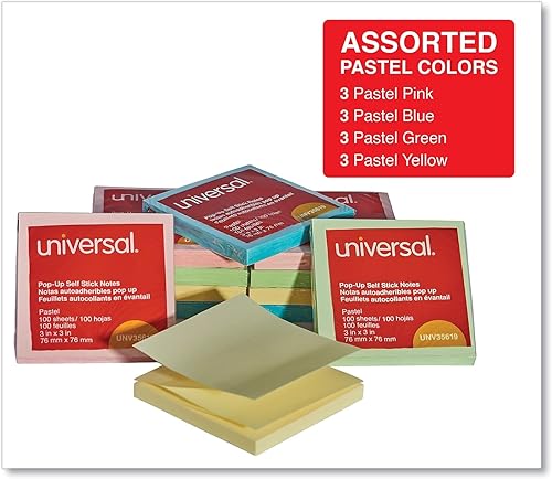 Miniatura 4 de Universal 35619 Notas desplegables plegables con abanico, 3 x 3, 4 colores pastel surtidos, 100 hojas, 12 unidades