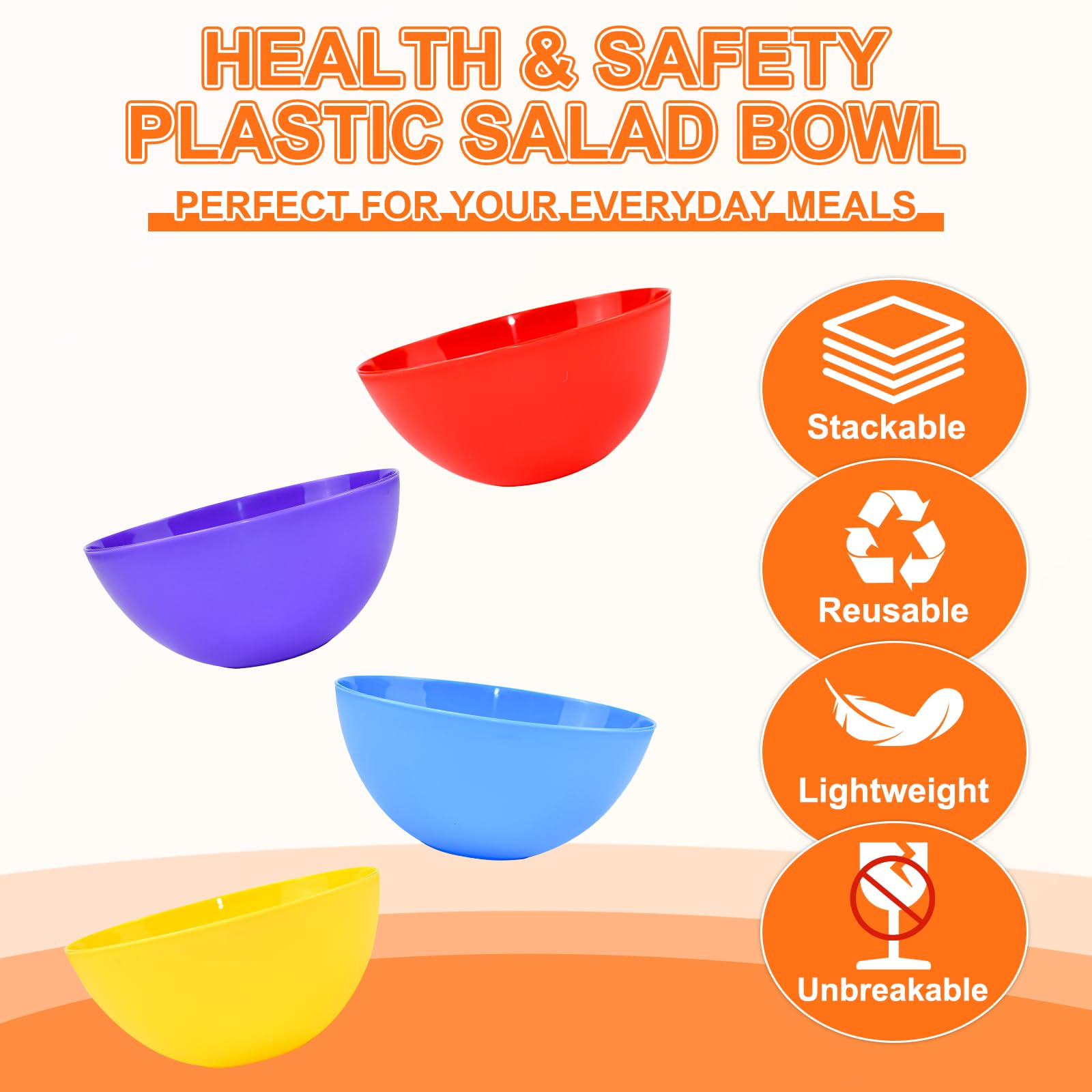 HEKOBAG 24 Pz Ciotola in Plastica Riutilizzabile 709ml - 6 Colori per Cereali, Insalata, Pasta, Frutta, Riso - Senza BPA