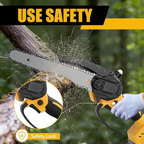 Miniatura 5 de Motosierra inalámbrica para batería Dewalt de 20 V, mini motosierra sin escobillas con bloqueo de seguridad, sierra de cadena de 8 pulgadas para
