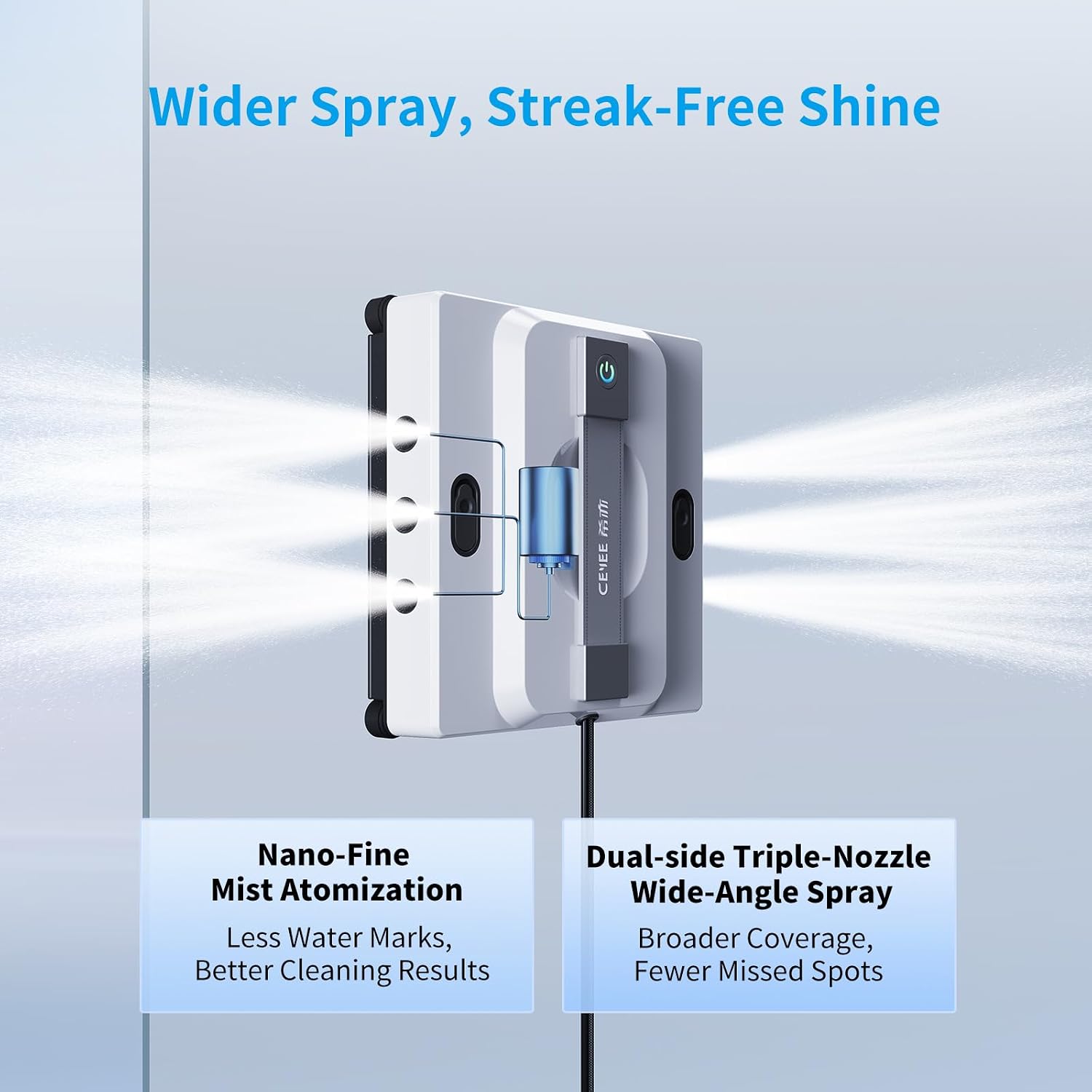 Window Cleaning Robot, W1 Auto Robot Window Cleaner Indoor & Outdoor | Dual 3-Nozzles Spray, Remote Control, 6 Cleaning Mode, 8-Level Safety System, Anti-Slipping for Windows, Mirrors, Glass Doors