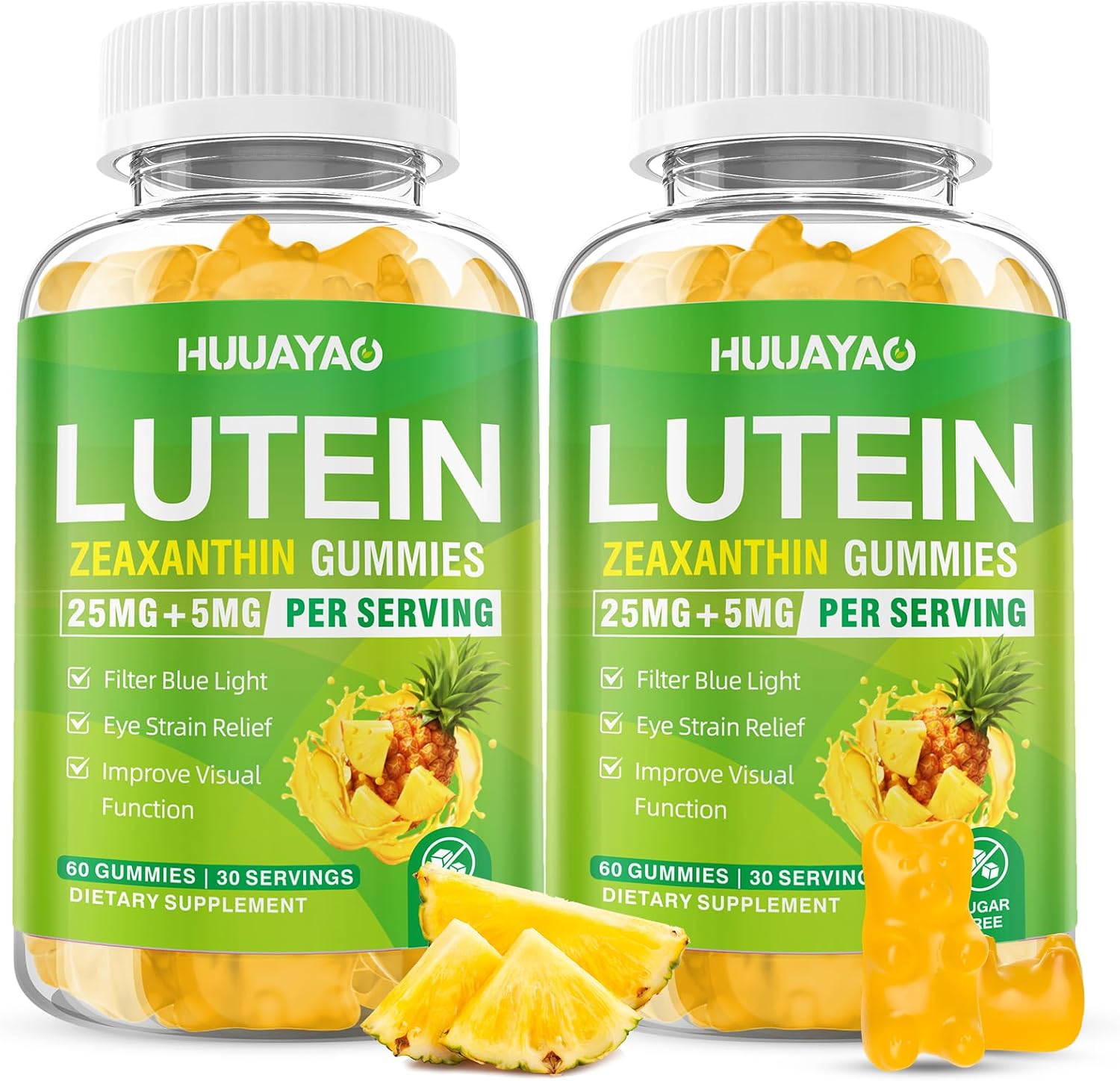 Lutein Gummies 25mg, Lutein and Zeaxanthin Supplements Eye Vitamins Gummies for Support Blue Light Protection, Vision & Overall Eye Health, Sugar Free, Pineapple Flavor, 120 Count - Amazon product rated Grade B
