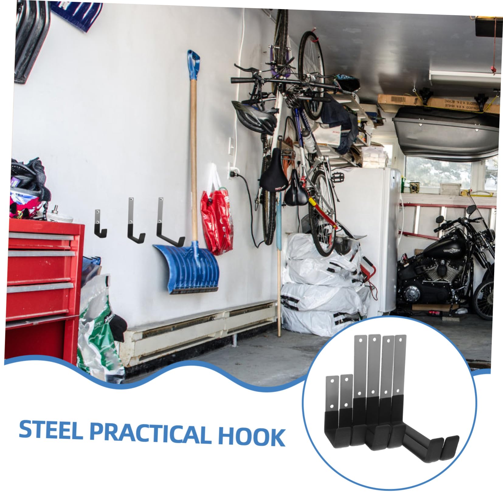SEWACC Ganchos de Pared Resistentes de Metal, 6 Piezas, para Garaje | Acero, Recubrimiento Antideslizante, Aptos para Herramientas y Bicicletas, Uso en Paredes y Balcones
