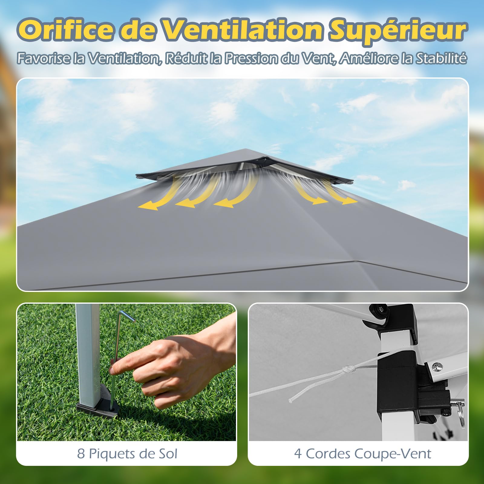 RELAX4LIFE Tonnelle Pliante 4x4 Imperméable, Tonnelle de Jardin Extérieur, Tissu Oxford Résistant, Cadre Métallique Revêtu, Protection Solaire, Barnum Pliant Facile à Monter pour Terrasse Patio (Gris)