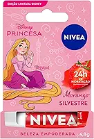 NIVEA Hidratante Labial Morango Silvestre Ed. Limitada Rapunzel Disney® Princesa 4,8g, Hidratação Intensa 24h, Cor Suave, Brilho Delicado, Manteiga de Karité