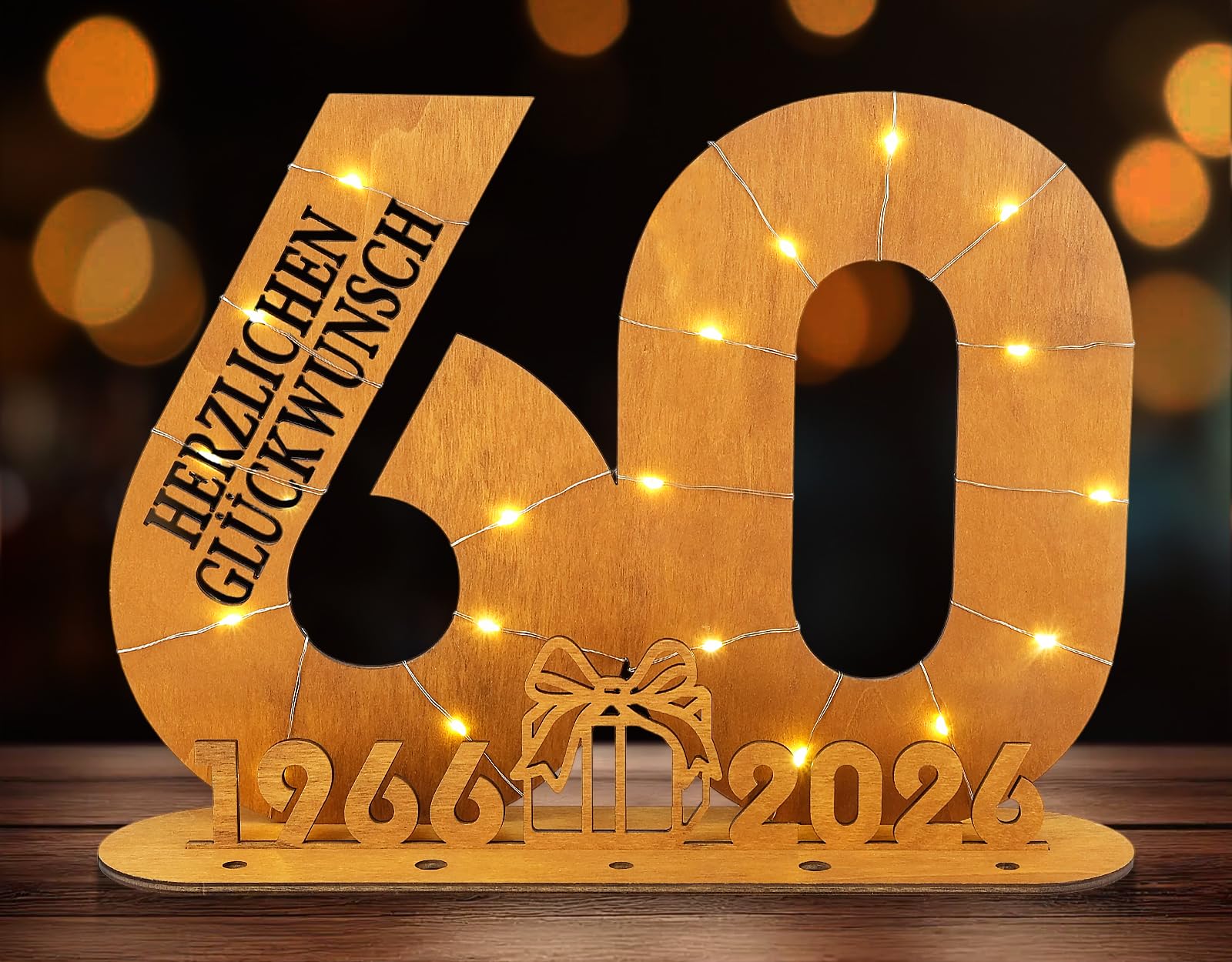 ARTREE 2026 Geldgeschenk 60. Geburtstag für Frau & Mann, Diamantene Hochzeit Geldgeschenk aus Holz mit LED Lichterkette, Schild Gästebuch – Tischdeko & Geldgeschenk in einem, Jubiläum Geschenk