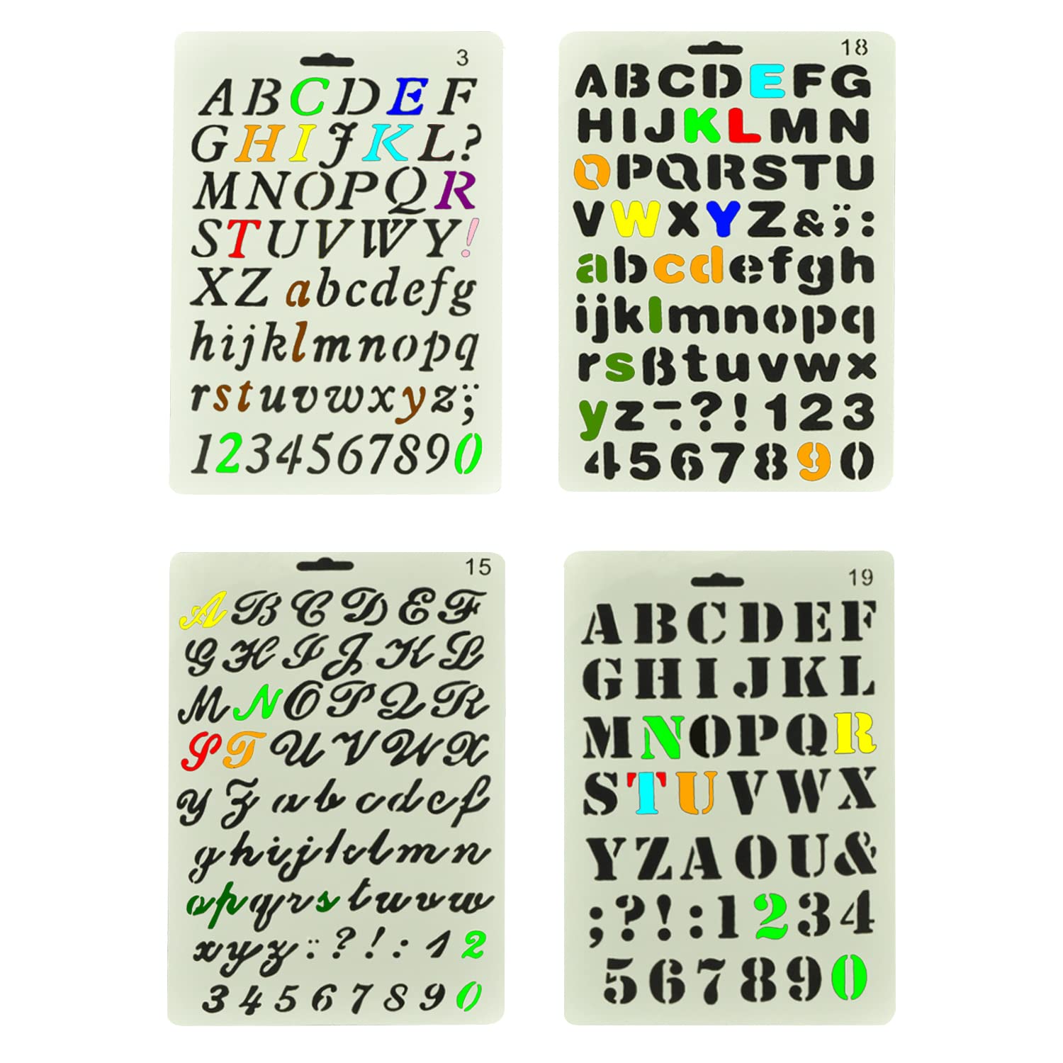 Pack of 4 Plastic Alphabet Letter Number Drawing Painting Stencils Scale Template Sets for Bullet Journal Stencil Planner/Scrapbook/DIY Painting Craft Projects