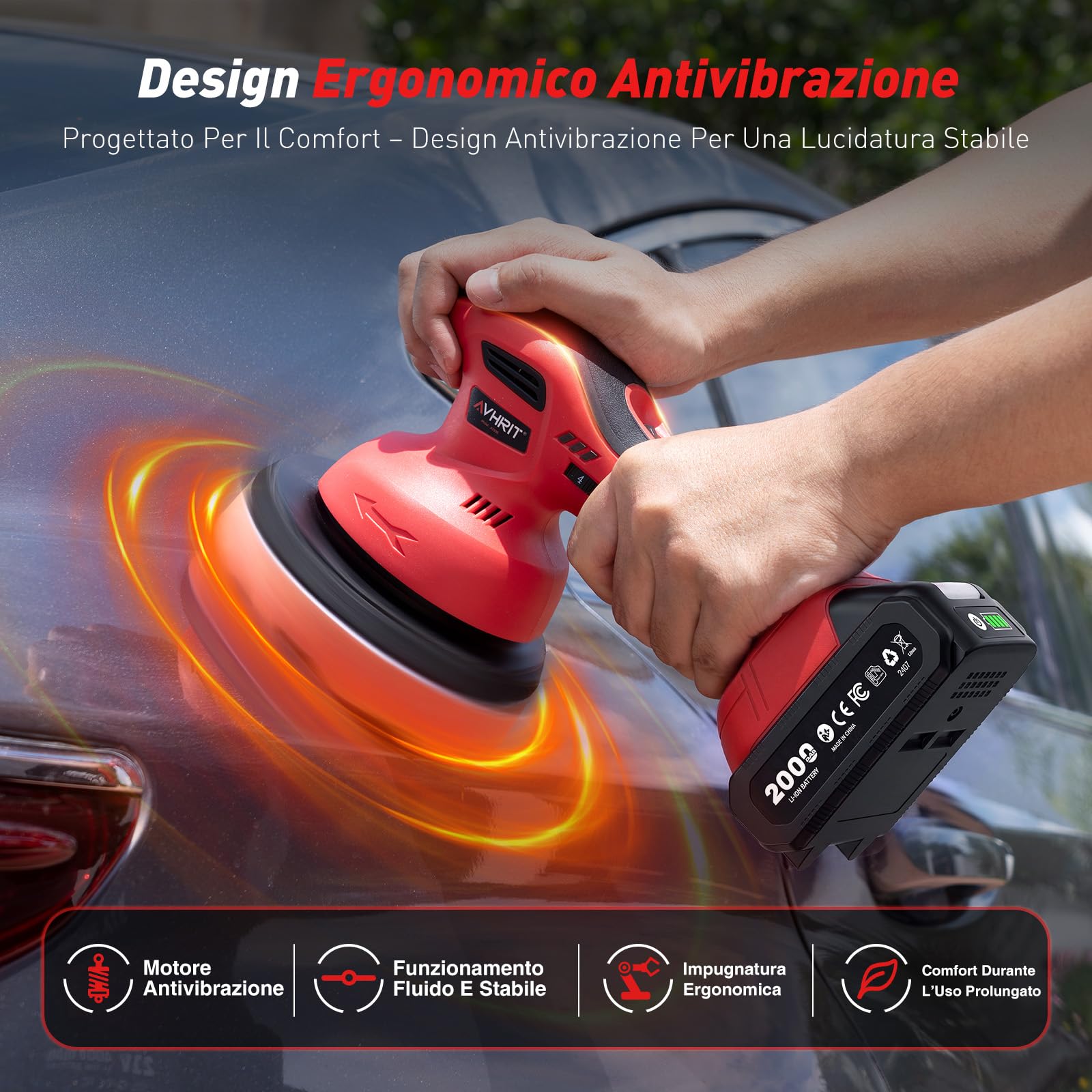 Lucidatrice Auto Senza Fili, 2x21V da 2000 mAh (Fino A 6000 Giri/Min), Lucidatrice Per Auto Da 6", Lucidatrice per Carrozzeria, Ideale Per Lucidatura, Ceratura E Detailing Dell’Auto