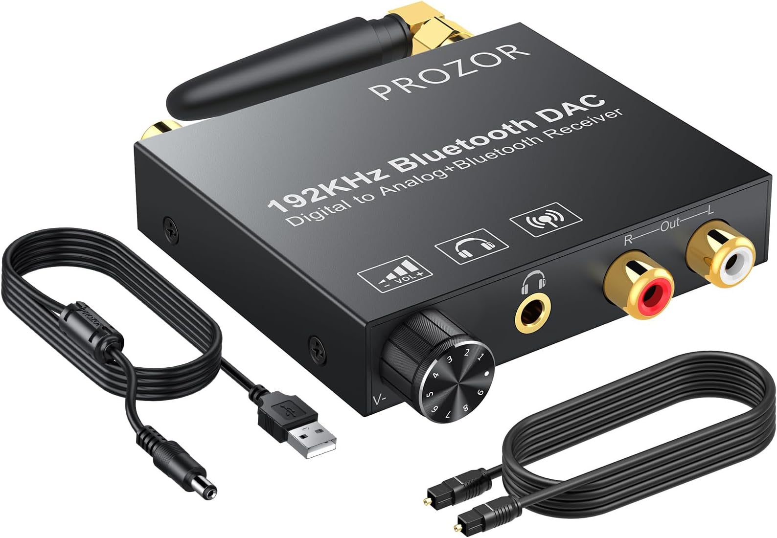 Convertisseur DAC Bluetooth 5.0 Récepteur Coaxial Toslink Vers Analogique RCA 3.5mm Avec Télécommande - 192kHz