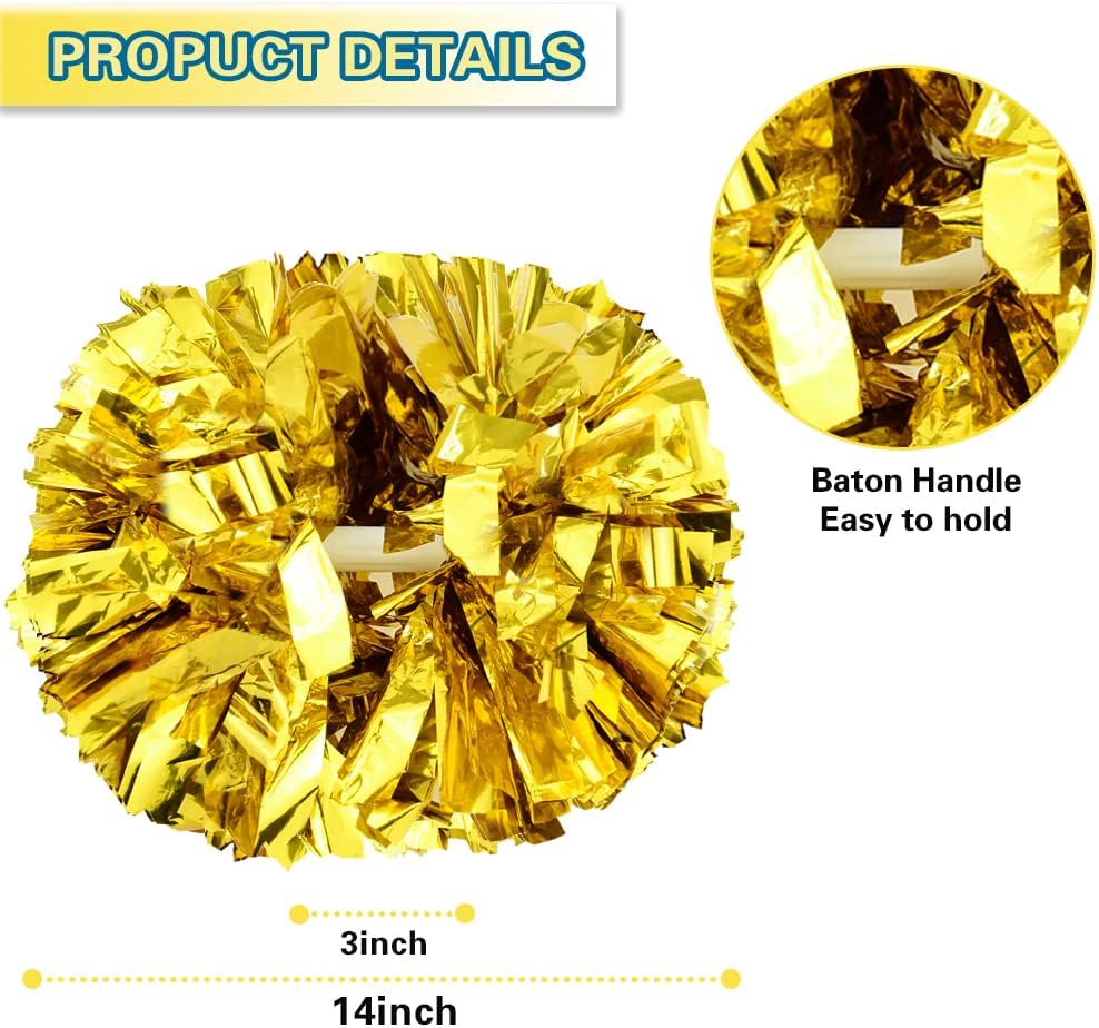 Lovecheer 6個 ゴールドポンポン チアリーディング バトンハンドル付き スポーツチーム スピリットホッケー 野球 バスケッ