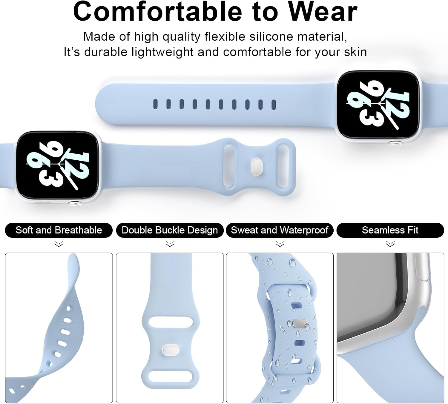 Sport Band Compatible with Apple Watch 38mm 40mm 41mm 42mm 44mm 45mm 46mm 49mm, Replacement Soft Silicone Strap Wristbands for iWatch Series 11/10/9/8/7/6/5/4/3/2/1 Ultra SE Women Men, Sky image 3