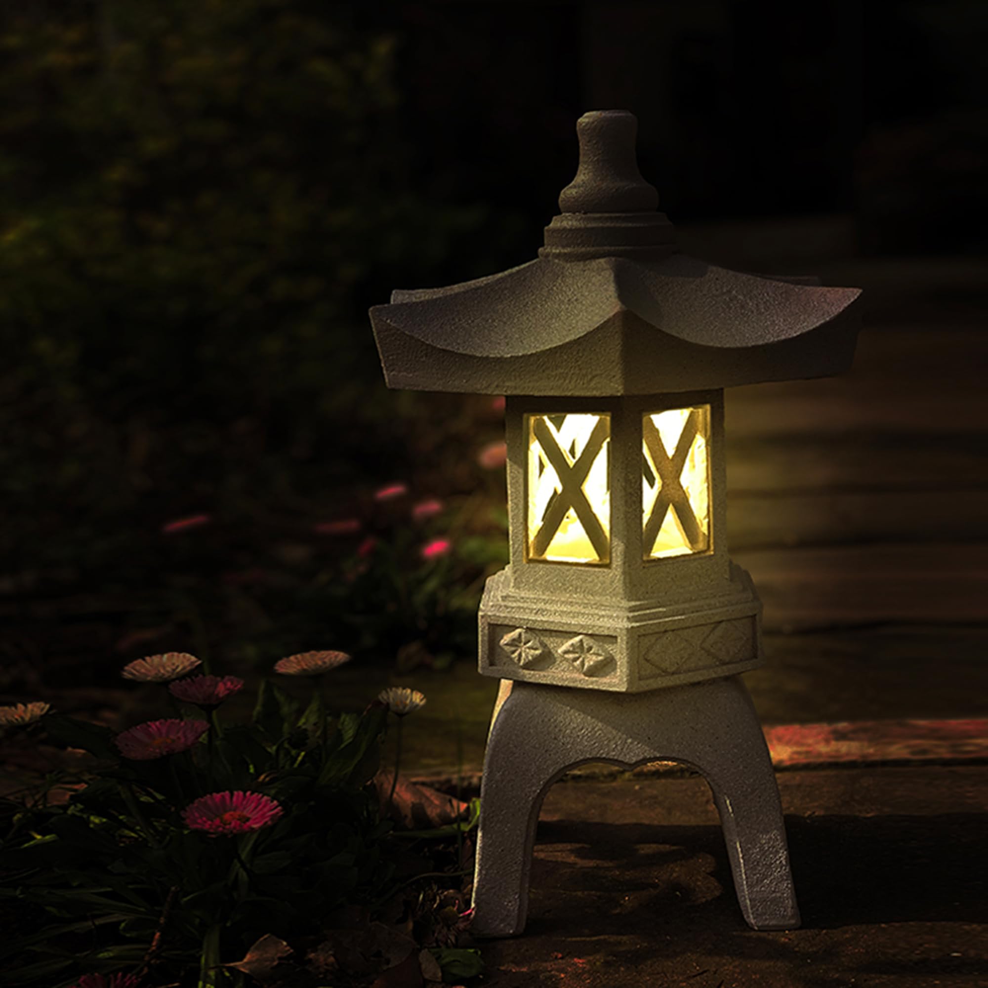 plaintext Statua Lanterna Pagoda ad energia Solare per Decorazioni da Giardino Esterno, Scultura Stupa in Pietra con Luce a LED, Perfetta per Ornamenti da Giardino