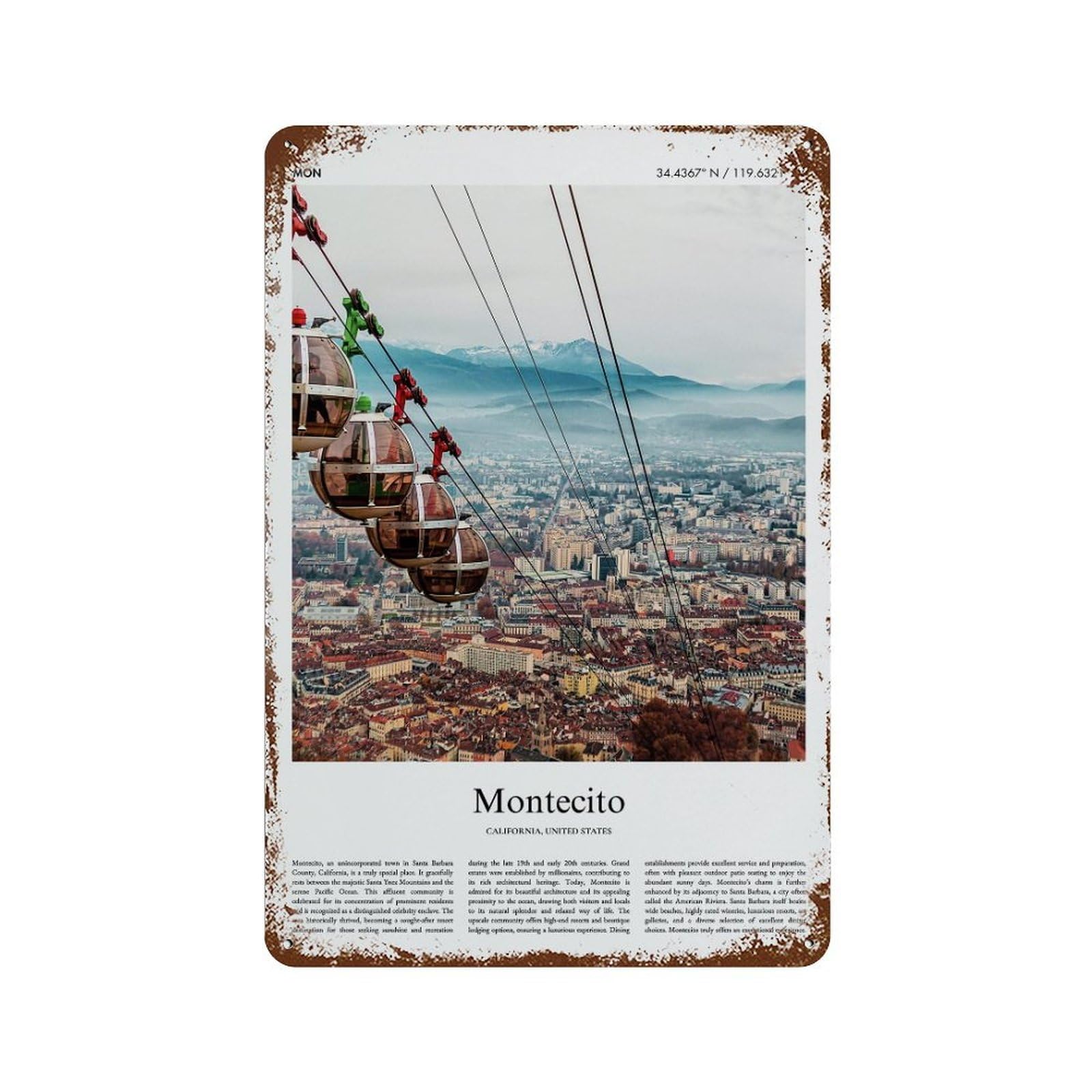 xiaoxiaoshen Montecito California, United States, USA City Scenery Wall Decor Art Metal Tin Poster Modern Home Decor Art Home Bar Shop Decorations Vintage Sign 30x20cm