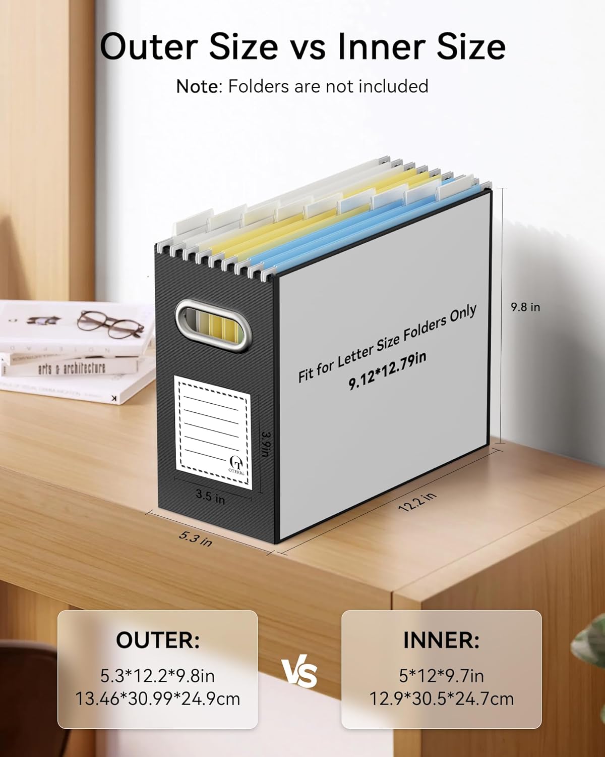 Oterri File Organizer Box, Portable Collapsible Cardboard File Folder Organizer with Handle for Letter Size Hanging Files, Document Storage Box for Home Office & Classroom (6 Packs, Black)