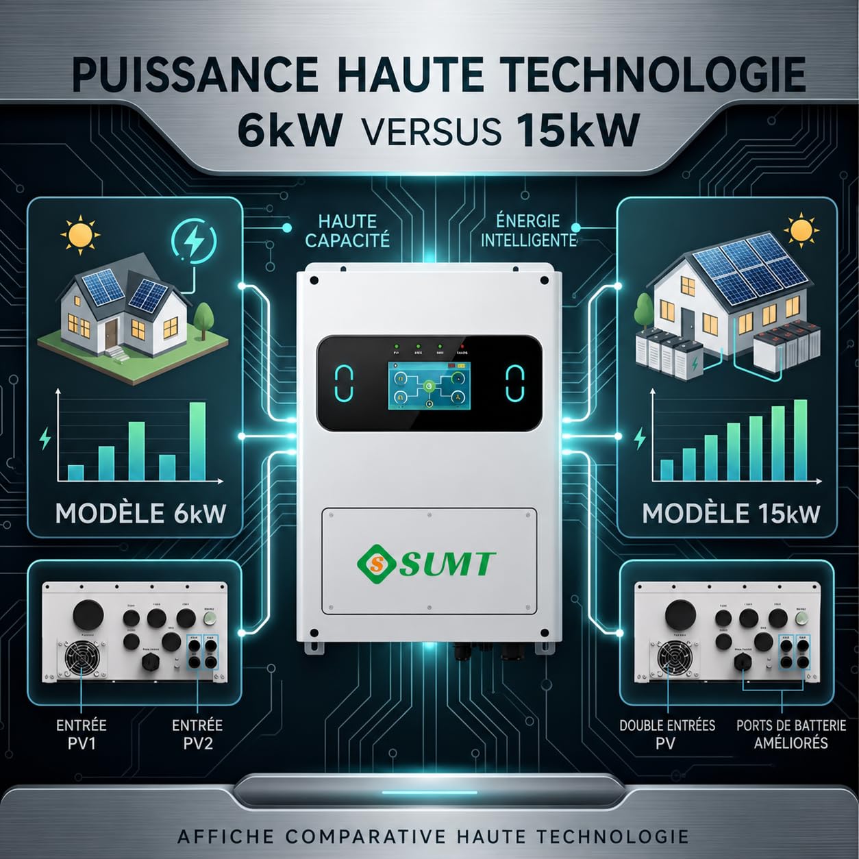 HC1 Inversor Híbrido Solar 6KW 48V Dual MPPT Red Y Fuera De La Red IP65 Onda Sinusoidal Pura Para Sistema De Almacenamiento De Energía Doméstica