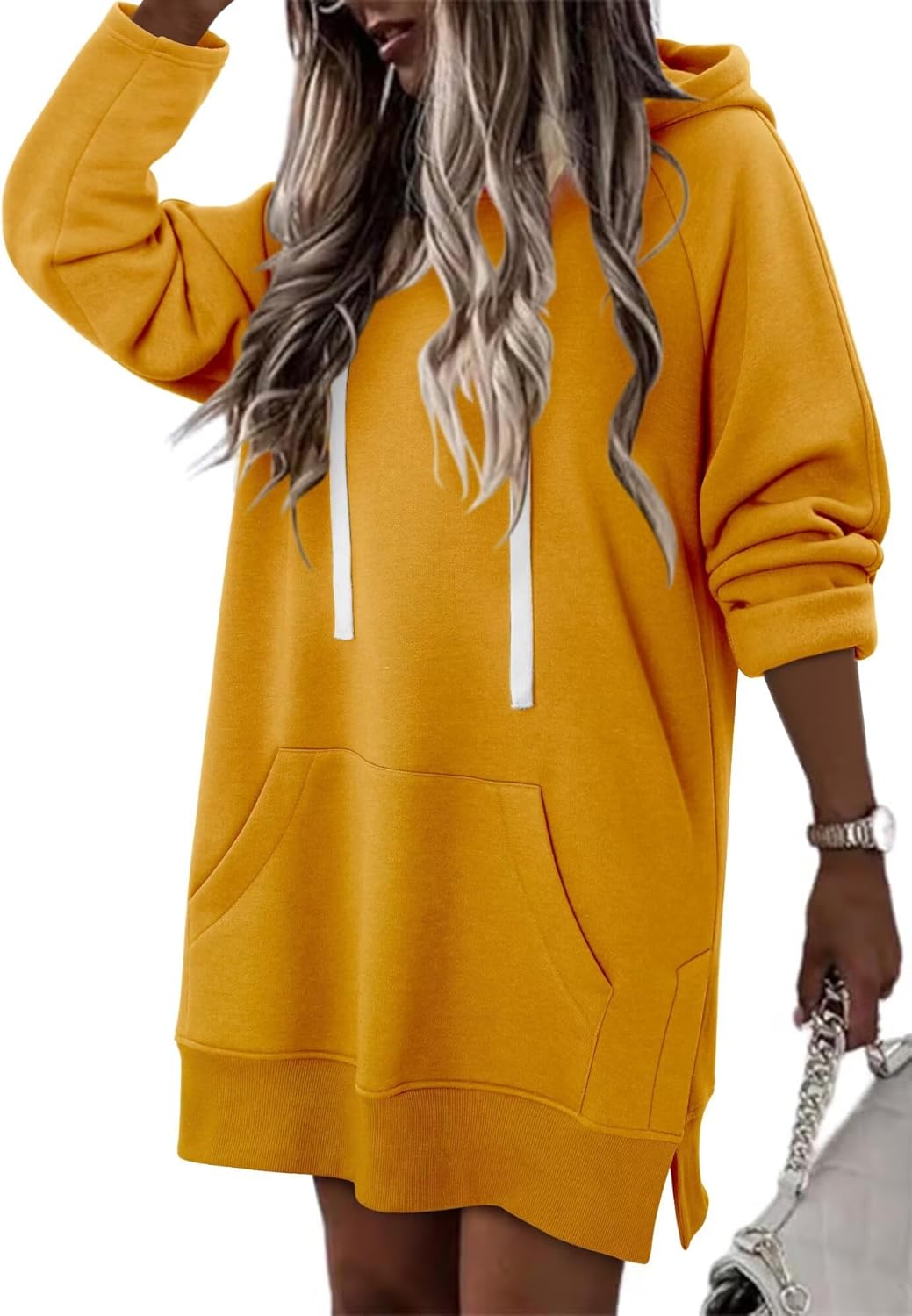 StunShow Women Oversized Sweatshirt Pullover Casual Split Hem Long Hoodie Dress with Kangaroo Pocket 2025 Fall - Image 2