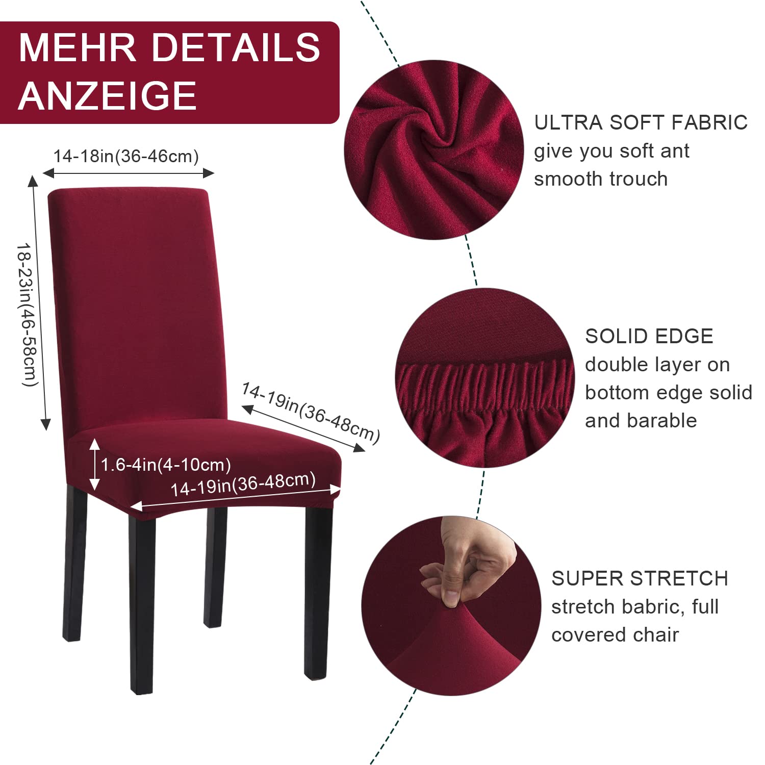 mafudoxi Stoelhoezen, set van 6, stretch, afneembaar, wasbaar, stretch, met elastische band, voor hotel, banket, restaurant, huis, feest, bruiloft (rode wijnrood, 6 stuks