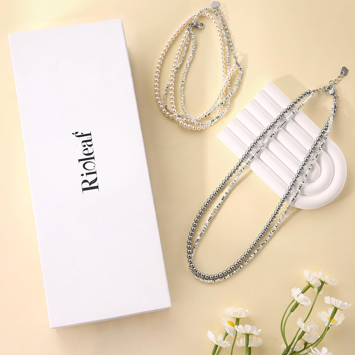 Pearl Necklace for Women, Layered Bead Choker Jewelry Elegant Dainty Beaded Chain Necklace, Fashion Statement Gift for Her