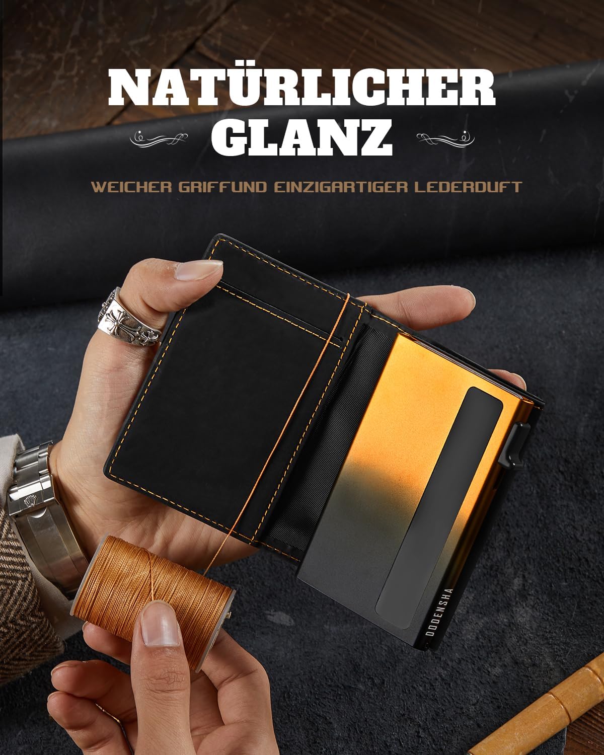 Kartenetui Herren Smart Wallet RFID Schutz Schwarz-Gelb für 10+ Karten mit