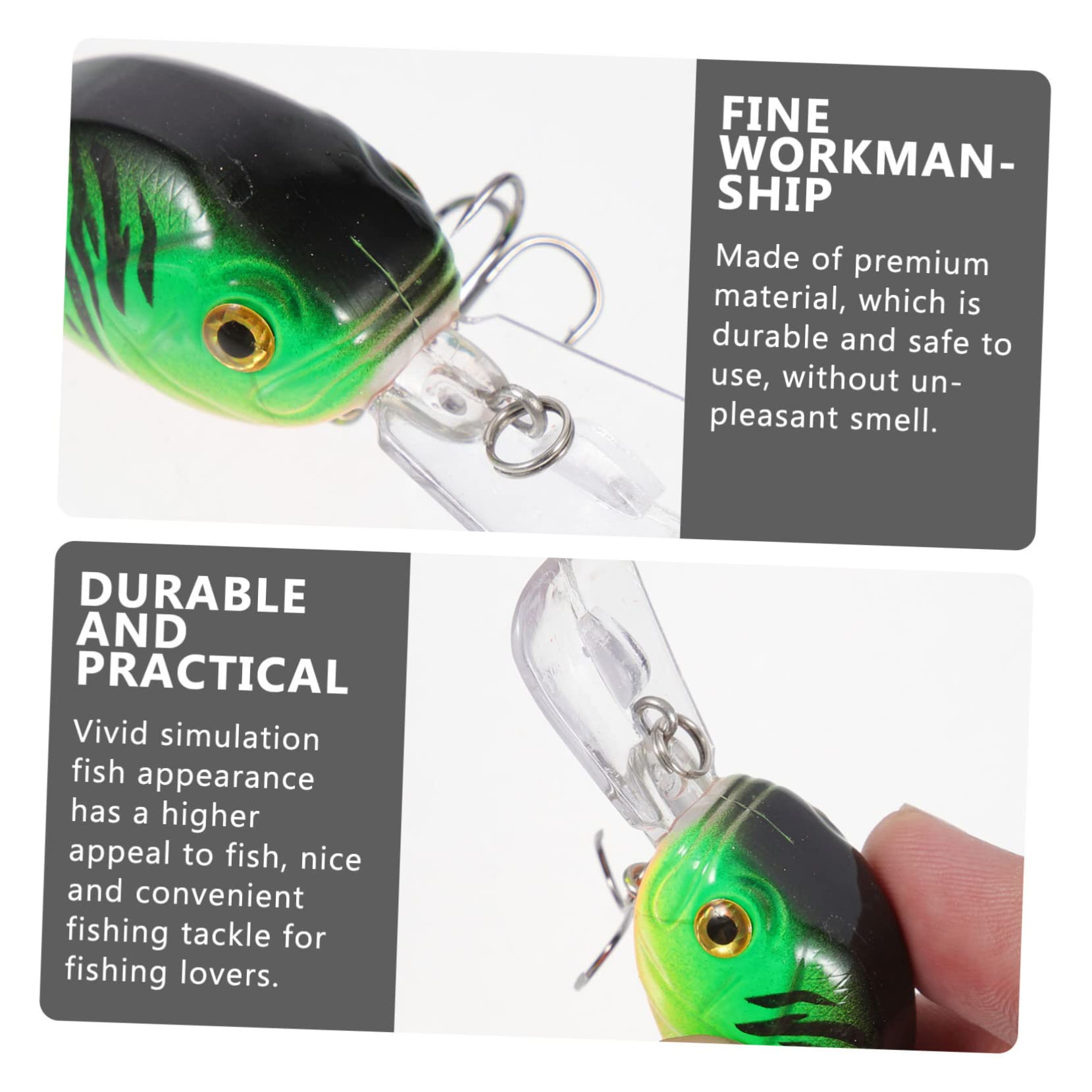 WOONEKY Faux appâts de pêche simulés swimbait gabarits de pêche filateurs de pêche Outil de pêche appât de pêche résistant à l'usure appâts de pêche de Simulation Abdos Green
