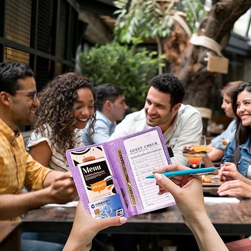 Miniatura 46 de ACdream - Libretas de servicio para camarero, cuaderno de recibos de comensales, bonito organizador de piel, cartera para dinero, para presentar AB