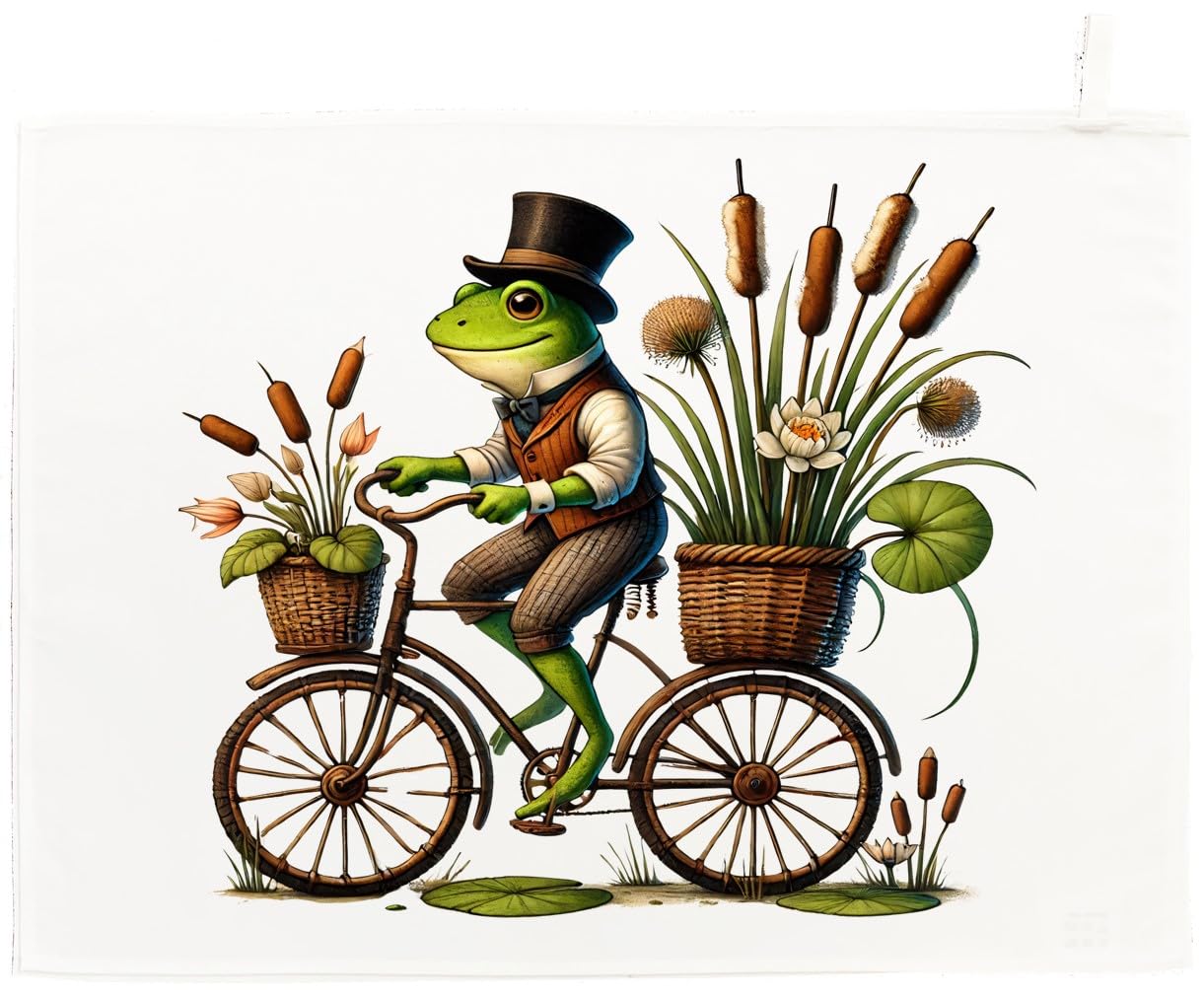 Half A Donkey White Frog On A Bicycle Tea Towel, 100% Cotton, Rectangular, 67 X 45Cm